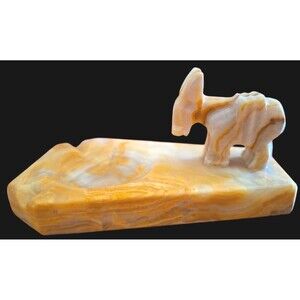 VINTAGE MEXICO Hand Carved Ashtray ONYX Burro 4 1/4"